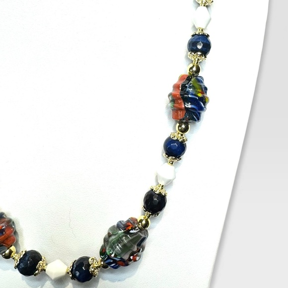 ARTISAN Murano Glass Millefiori, Blue Tiger’s Eye & Vintage Milkglass Necklace - Picture 11 of 16